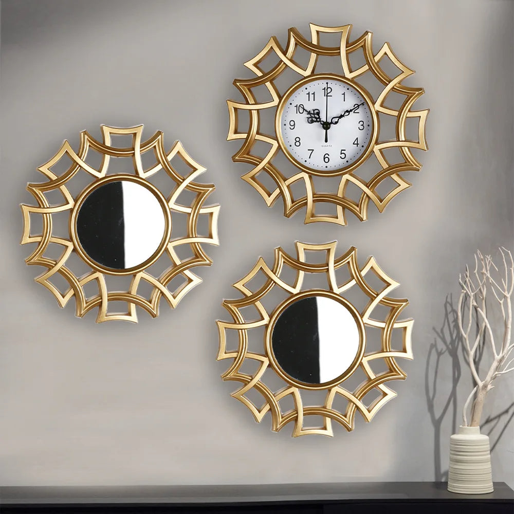 3 Pcs Clocks Antique Gold Frame
