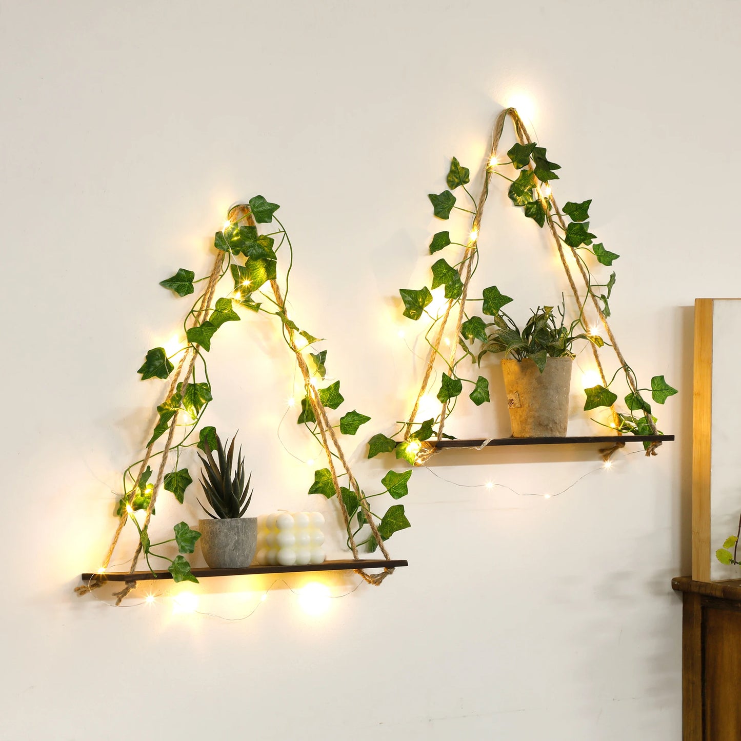 Wood Shelf with Leaf Hanging
