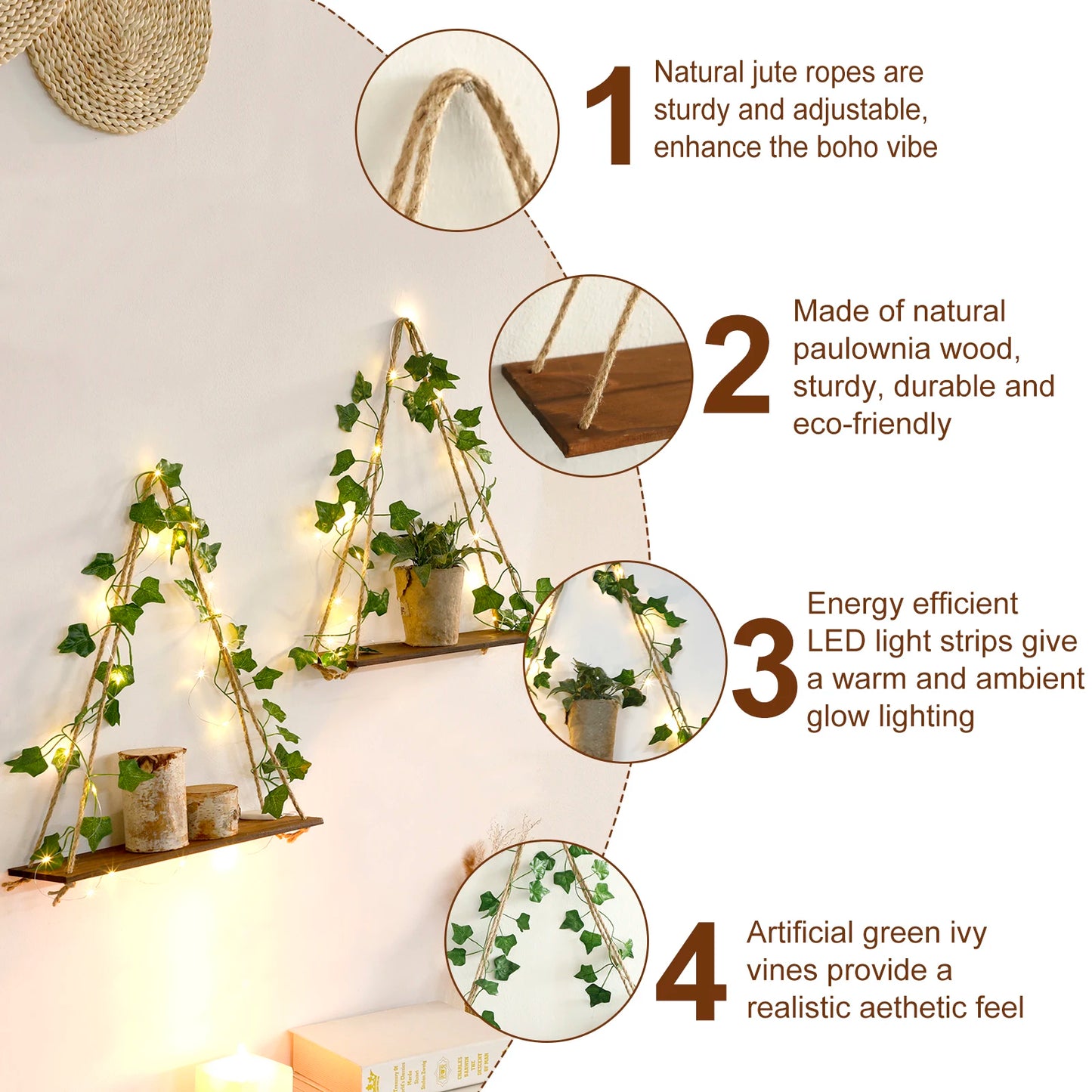 Wood Shelf with Leaf Hanging