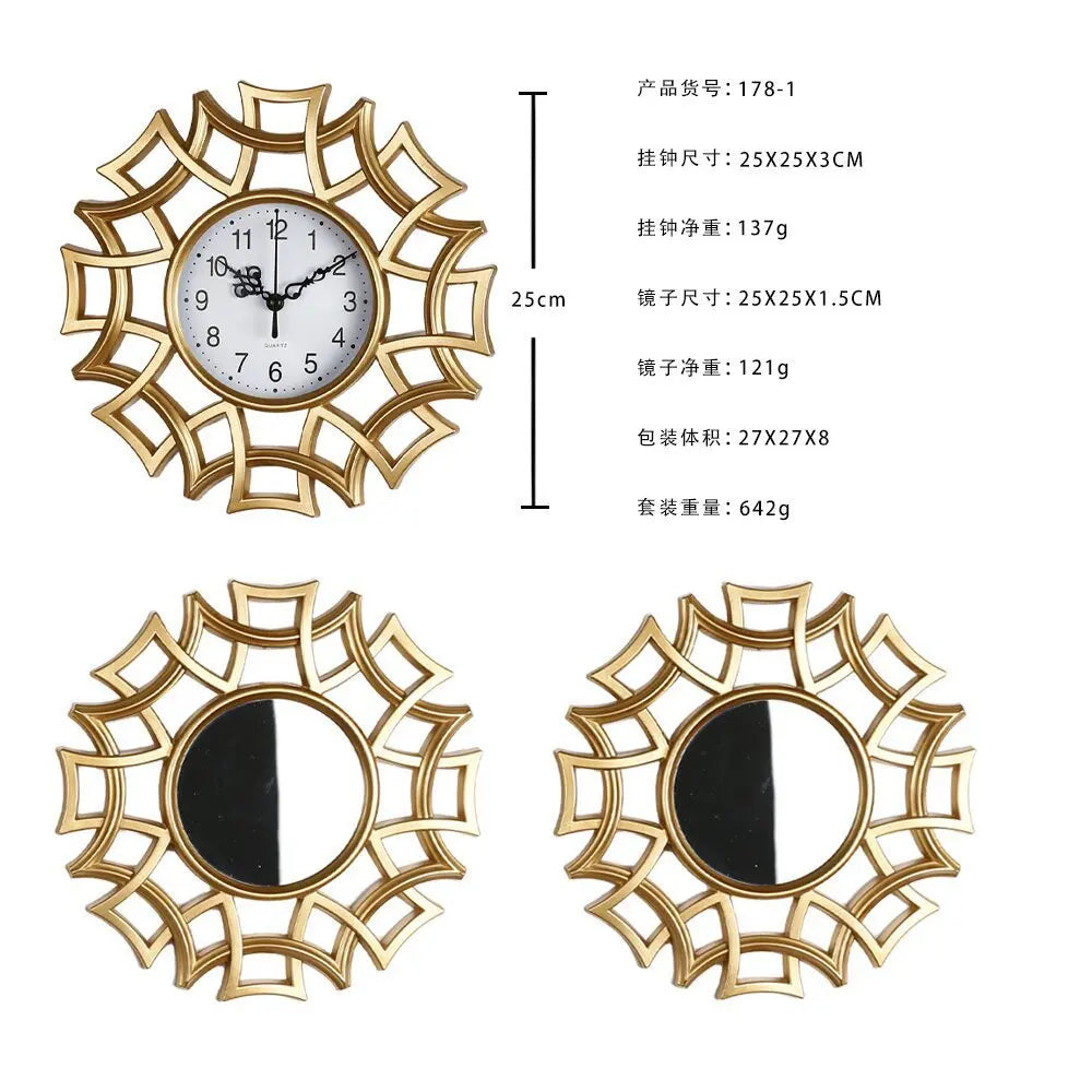 3 Pcs Clocks Antique Gold Frame