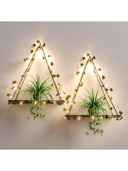 Wood Shelf with Leaf Hanging